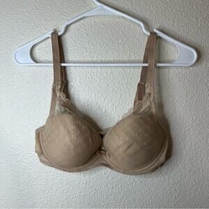 Chantelle nude tan lace C Chic Sexy Push-Up UW Bra Lined Underwire bra 32DD